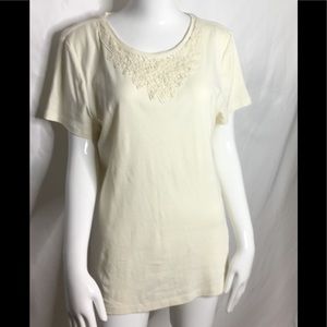 Talbots embroidered cream color 100% cotton shirt
